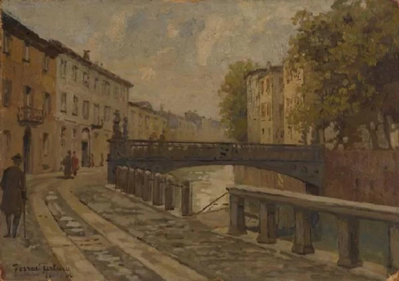 Il Ponte di Ferro in Via San Damiano. Via San Damiano, adiavenze di casa Visconti nel 1917 - Civiche Raccolte Storiche. Museo di Milano